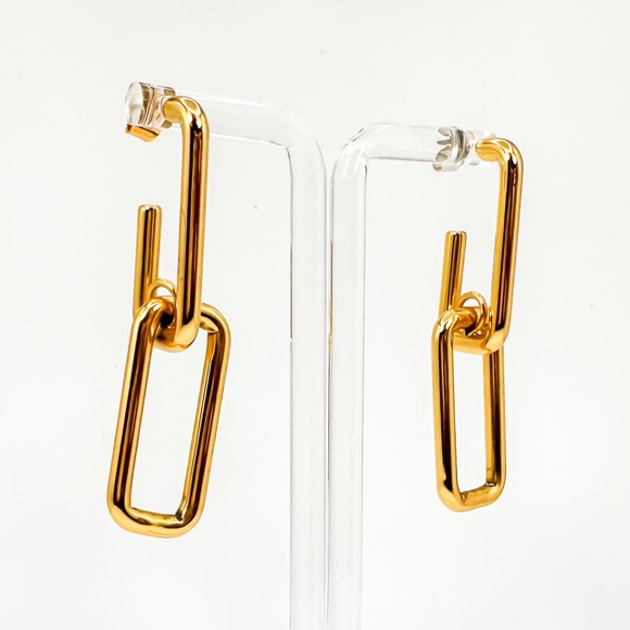 JCREW Jewelry - Gold Metal Chain Link Drop Earrings- Lightly Worn - Picture 1 of 2